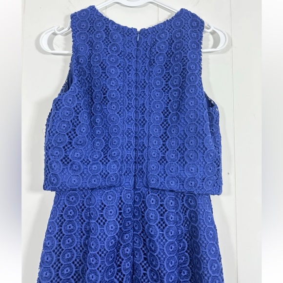 J Crew Women’s Blue Sheath Dress Eylelet Lace Overlay size 0 Side Pockets - Picture 5 of 10